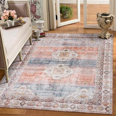 Camilla Boho Area Rug, 5'×7' Washable Oriental Accent Rug, Non-Slip Traditional Floral