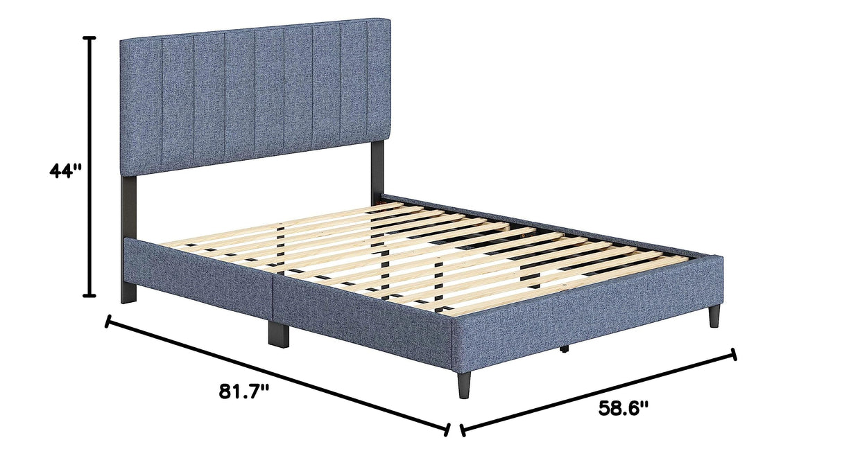 Leah Upholstered Vertical Tufted Platform Bed with Headboard and Strong Wood 13-Slat