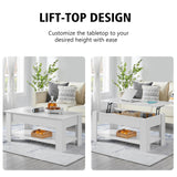 Coffee Table with Hidden Compartment and Storage Shelf, Rising Tabletop Dining Table