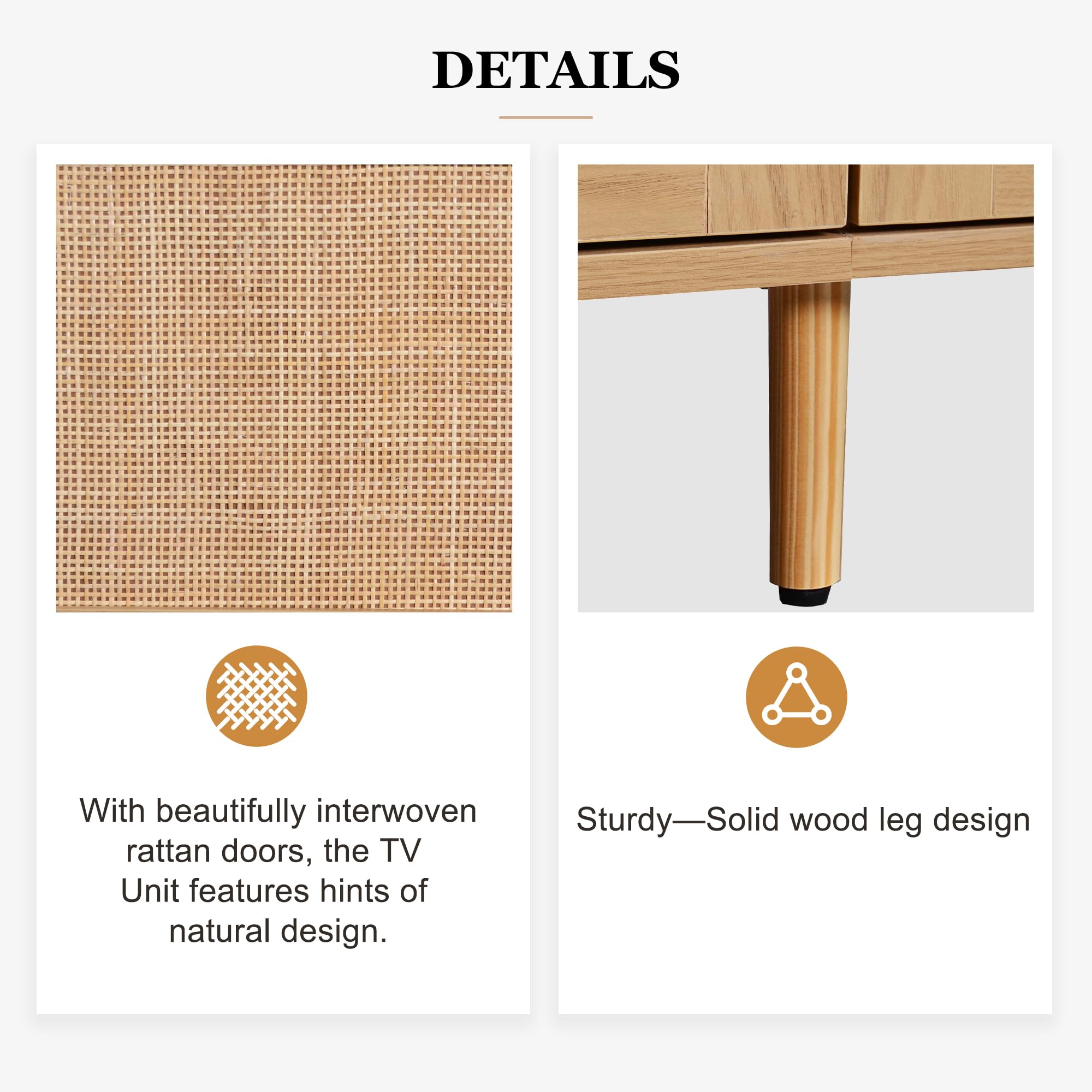 Boho Rattan TV Stand for 85 Inch TV with Storage