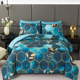 Turquoise Gold Hexagon Queen Comforter Set, 7Pcs Honeycomb Bed