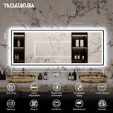 Yamazakura Super Large LED Bathroom Mirror 84x32 with Backlit and Front Lighted, Framed Dimmable Illuminated Mirror for Wall Anti-Fog Shatterproof (Horizontal/Vertical)