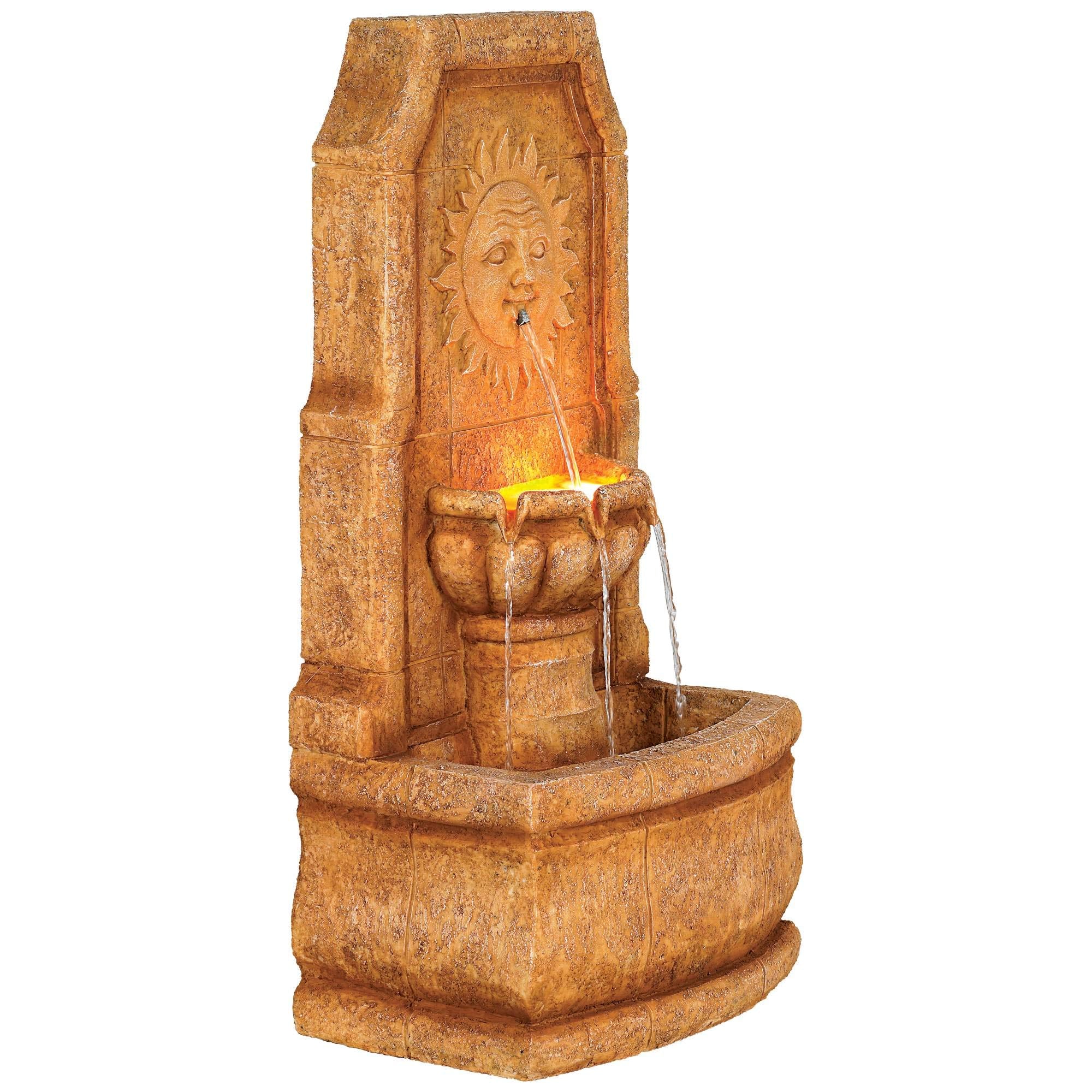 Sun Villa Rustic Happy Sun Face Outdoor Wall Tiered Water Fountain 37" High