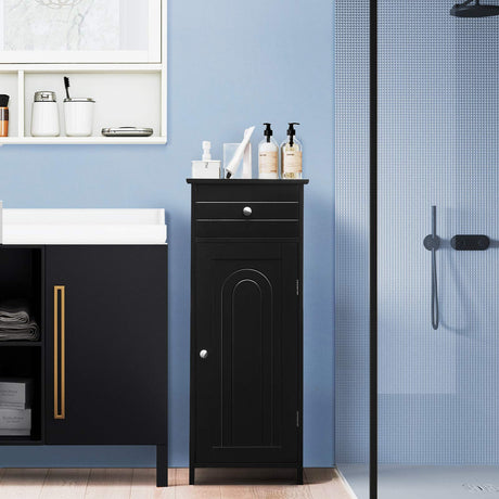 Bathroom Floor Cabinet, Wooden Side Storage Organizer, Free-Standing Single Door