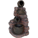Crumbling Bricks and Pots 27-Inch Solar Fountain with LED Lights and Battery-Powered