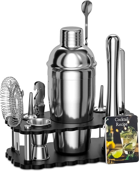 14 Piece Cocktail Shaker Set Stainless Steel Bar Tools with Rotating Stand