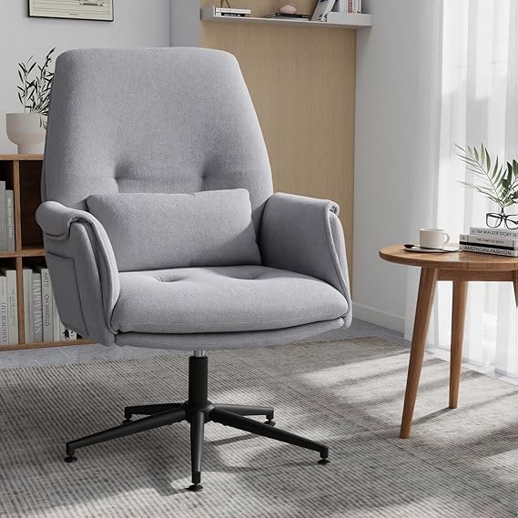 High Back Fabric Office Chair - Cross-Legged Desk Chair with Armrests