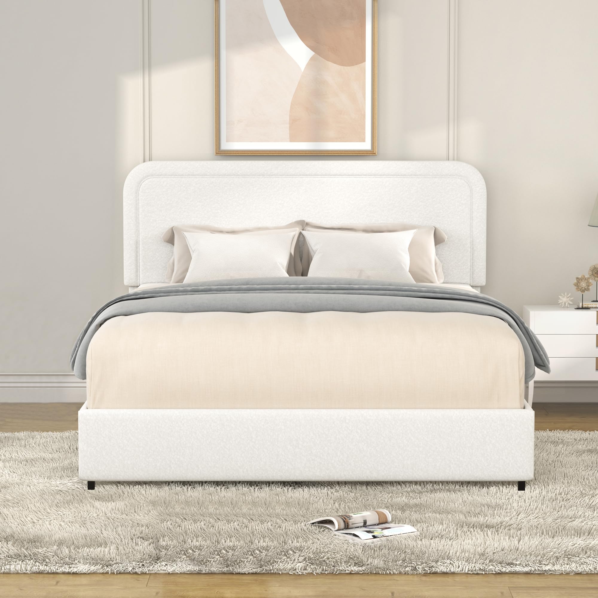 Queen Size Upholstered Bed Frame, Platform Bed with Patented 4 Drawers Storage and Headboard,