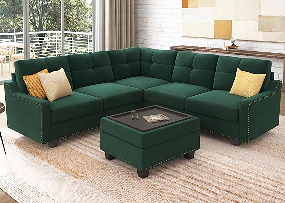 Convertible Sectional Sofa, L Shaped Couch with Storage Ottoman