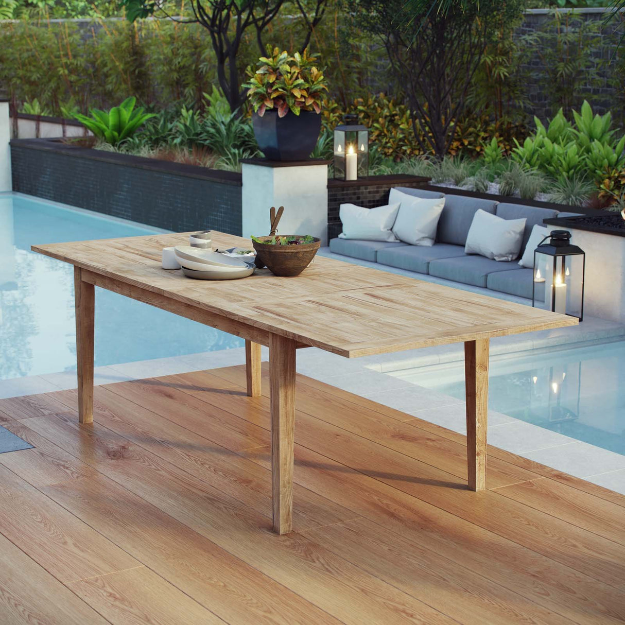 EEI-2714-NAT Marina Premium Grade A Teak Wood Outdoor Patio Extendable
