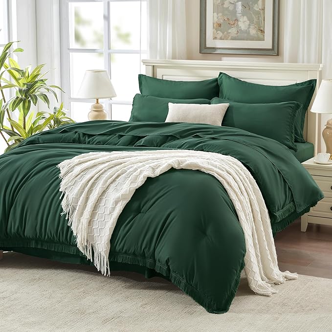 Beige Comforter Set King Size with Sheets -7 Pieces Boho Tassel Bed in a Bag Soft