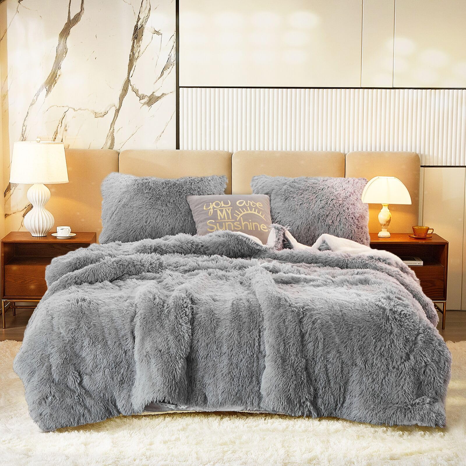 Luxury Faux Fur Shaggy Comforter Set Full/Queen Size