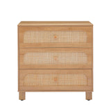 3 Drawer Dresser,Rattan Dresser for Bedroom, Mid-Century Modern Nightstands