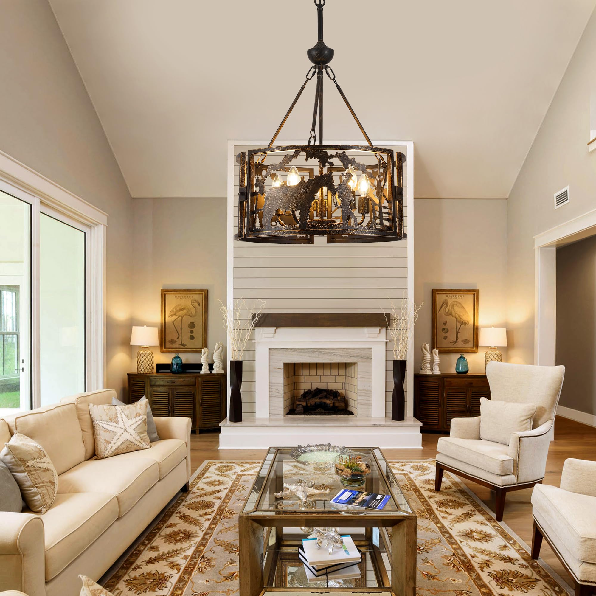 5-Light Black Drum Chandelier,Modern Farmhouse Industrial Hanging