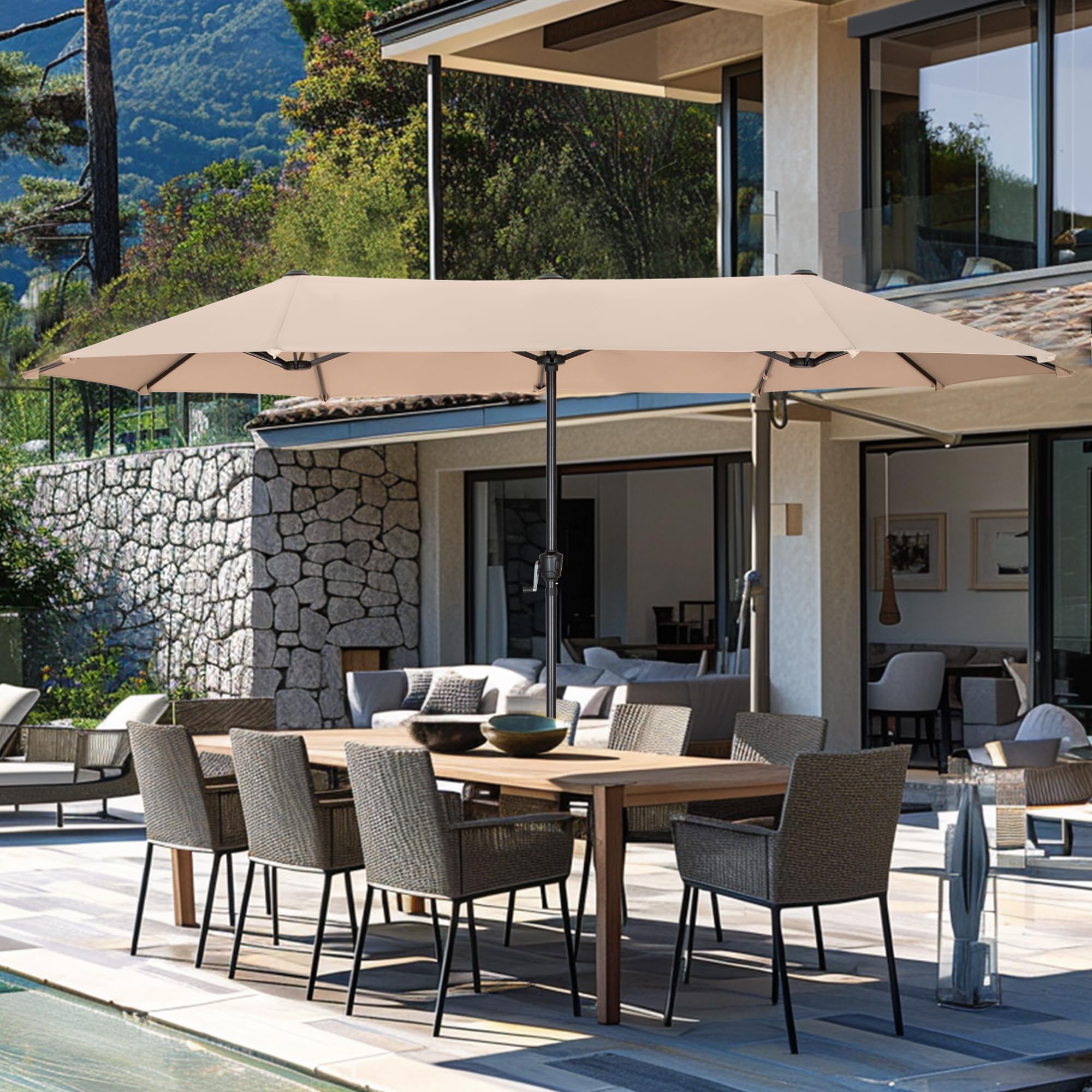 13ft Rectangle Patio Umbrella, Double Sided Outdoor Table Umbrella