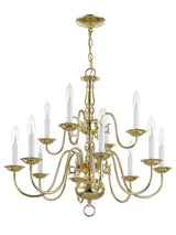 5012-02 Williamsburg 12 Light Two Tier (8+4) Polished Brass Chandelier