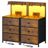 Tall Nightstand Set of 2 with Charging Station and Led Lights Nightstand