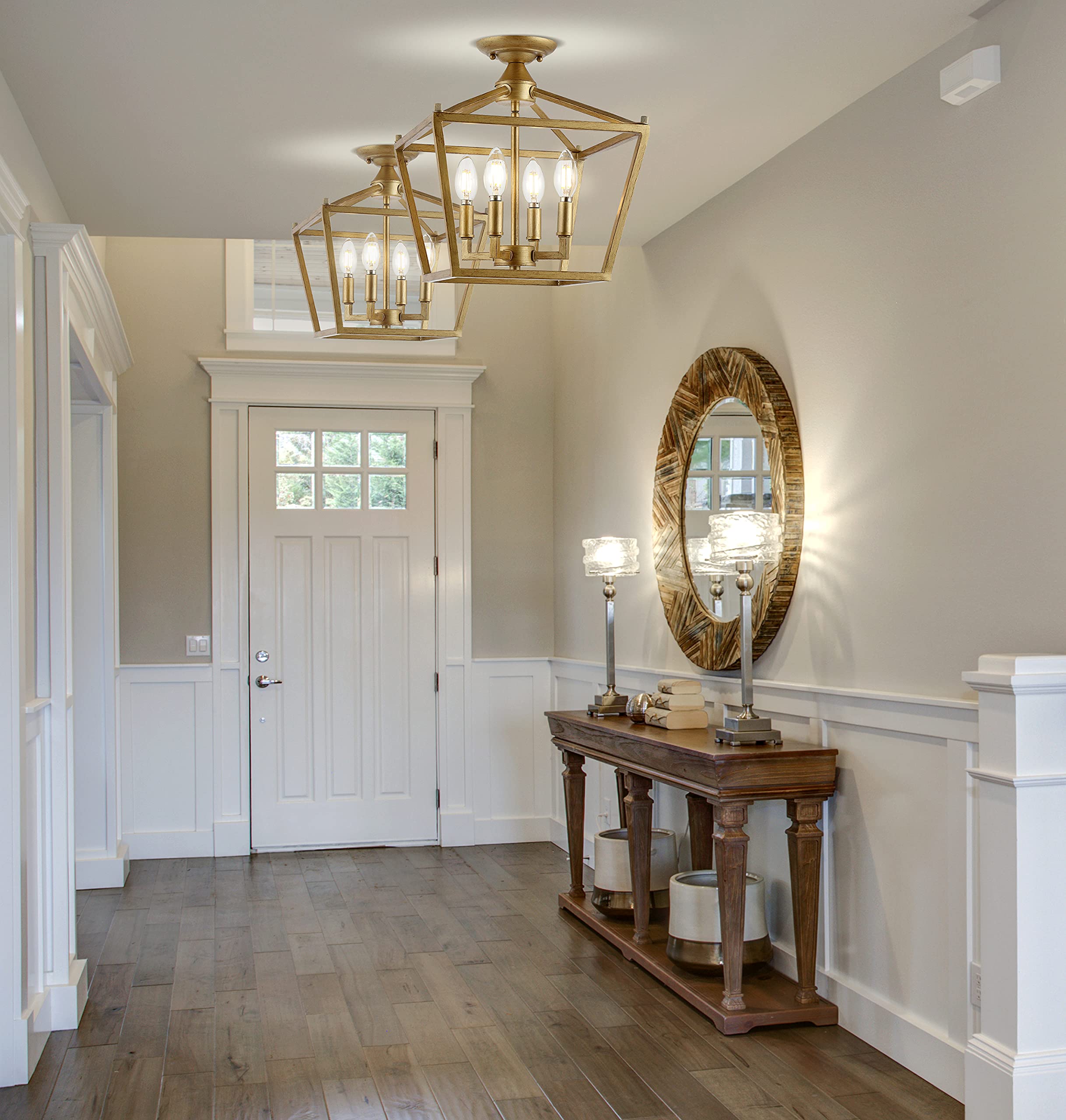 JYL7610B Plains Mini Lantern 12" 4-Light Iron Modern Farmhouse LED