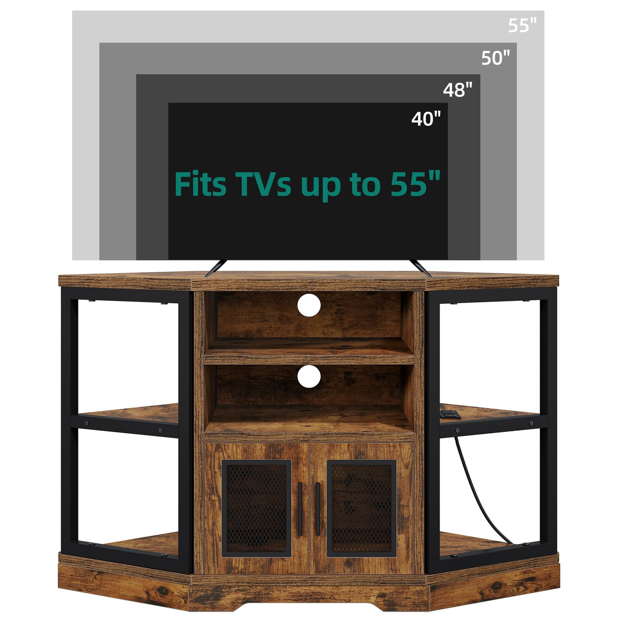 Corner TV Stand for TVs up to 55 Inch with Power Outlet, Modern Farmhouse