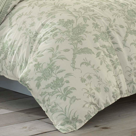Laura Ashley Home - King Size Comforter Set, Reversible Cotton Bedding, Includes Matching Shams with Bonus Euro Shams & Throw Pillows (Natalie Sage/Off White, King)