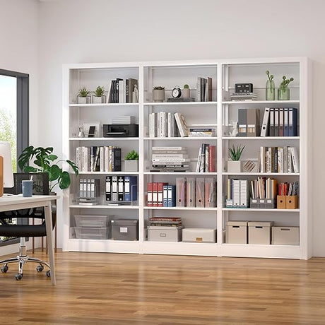 5-Tier Bookshelf, White Bookshelf with Adjustable Storage Shelves