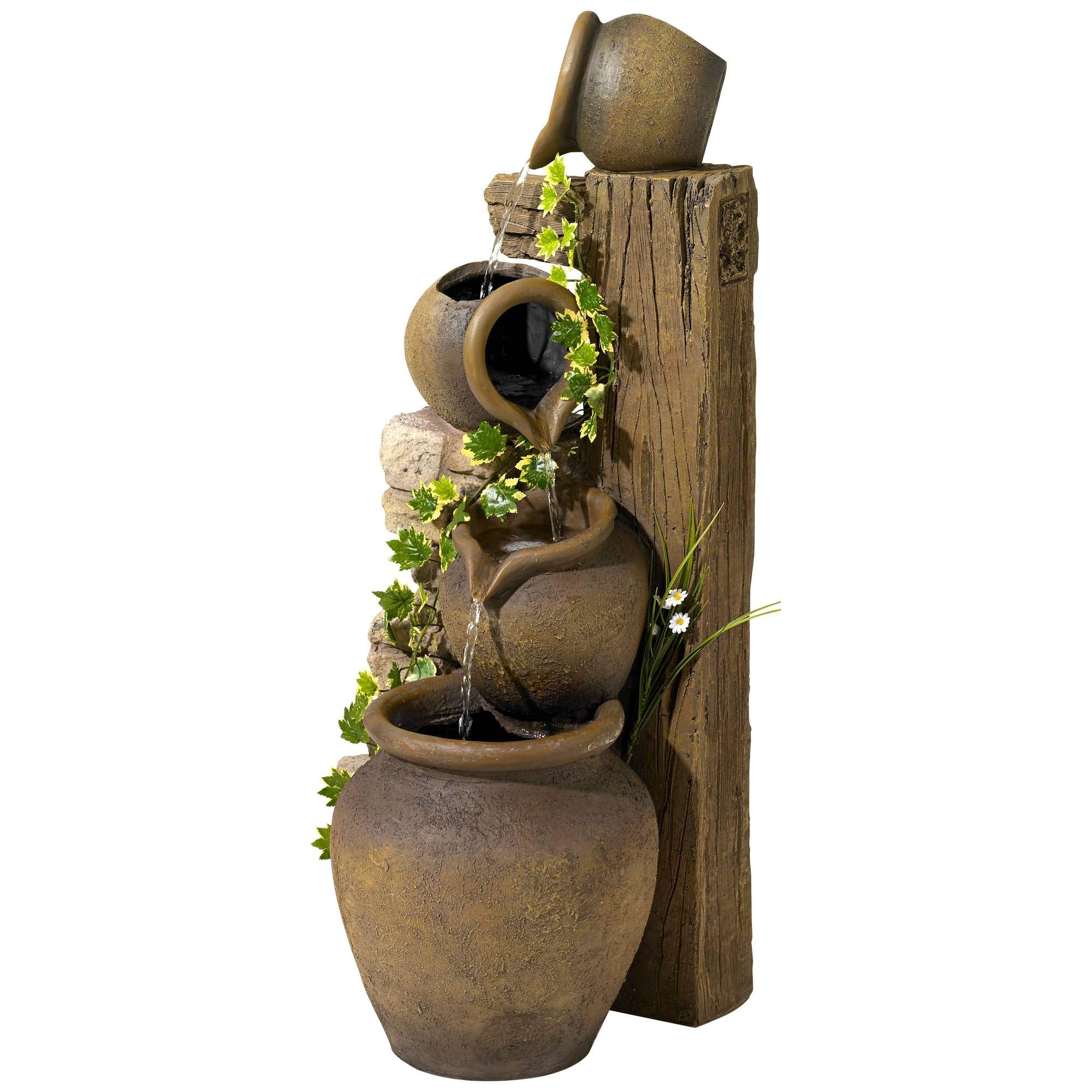 Cascading Rustic Outdoor Floor Three Jugs Fountain and Waterfalls 33" High Decor for Garden