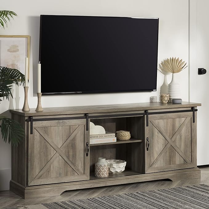 Corbin Modern Farmhouse Sliding X Barn Door TV Stand for TVs up to 80 Inches