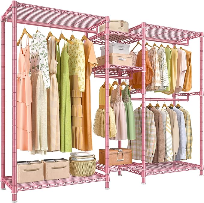 77" H Clothes Rack Heavy Duty Loads 900LBS Metal Clothing Racks for Hanging Clothes Adjustable Clothing Rack