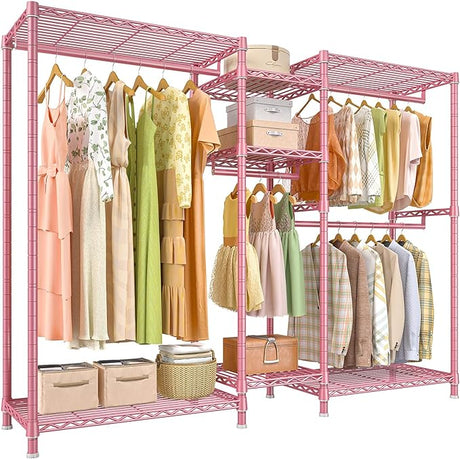 77" H Clothes Rack Heavy Duty Loads 900LBS Metal Clothing Racks for Hanging Clothes Adjustable Clothing Rack