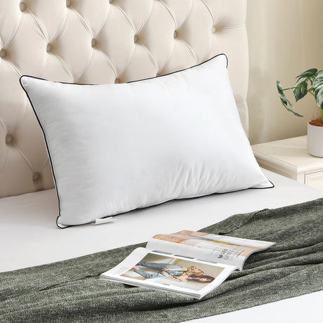 Medium Firm Goose Down Pillows Queen Size Set of 1, Luxury Feather Pillows