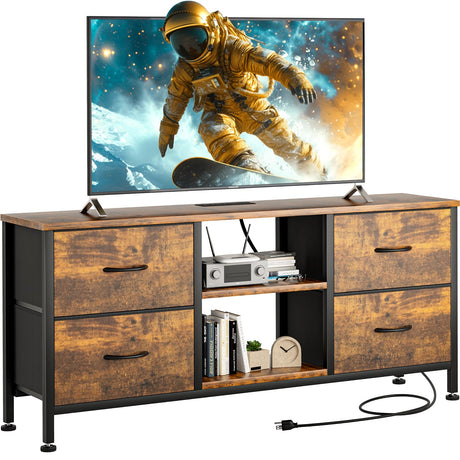 TV Stand Dresser for Bedroom, Entertainment Center with Power Outlet for 50" TV,