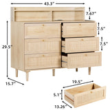 Rattan Dresser for Bedroom with Shelves, Modern 6 Drawer Double Dresser