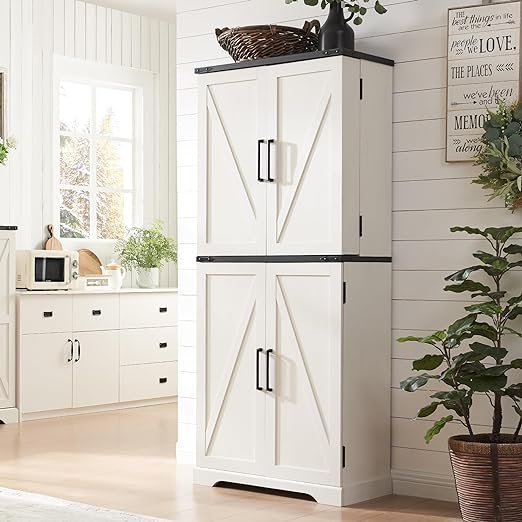 47" Kitchen Pantry with Rattan Doors, Storage Cabinet with Organizer and Adjustable