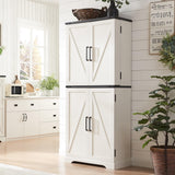 ACCOHOHO 72" Tall Kitchen Pantry, Farmhouse Storage Cabinet with Barn Doors, Organizer, Drawer and Adjustable Shelves, Rustic Wood Cupboard for Kitchen, Dining Room, Bathroom, Off White