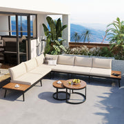 6-Piece Outdoor Sectional Sofa Set with Round Nesting Coffee Tables and Seating Sofa