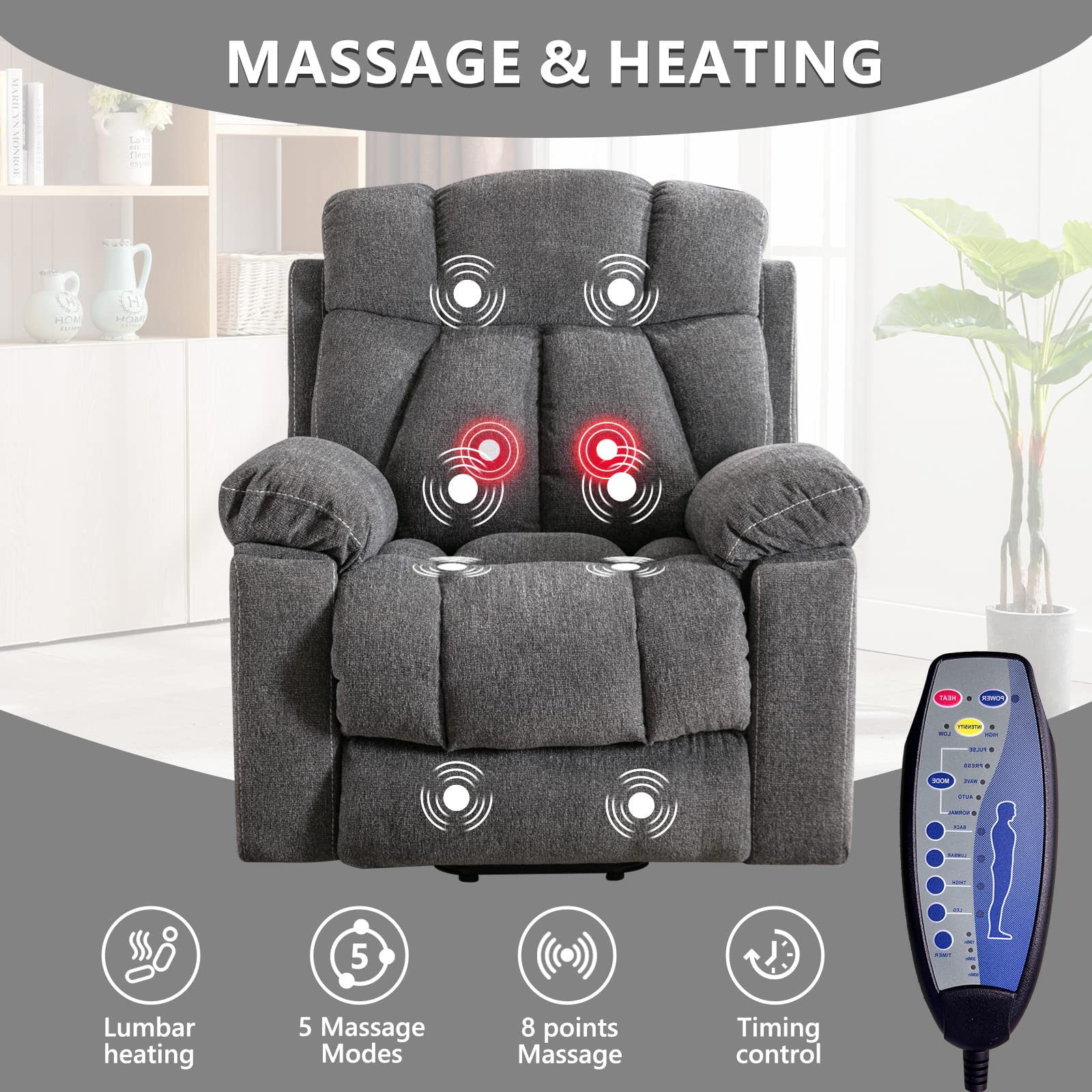 StoneCraft Titan XL Power Lift Recliner Chair – Massage, Heat, USB & Hidden Cup Holders