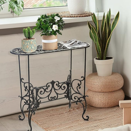 Heavy Duty Cast Iron Plant stand, 3 Tier Foldable Metal Plant Shelf, 24in Tall Vintage Flower