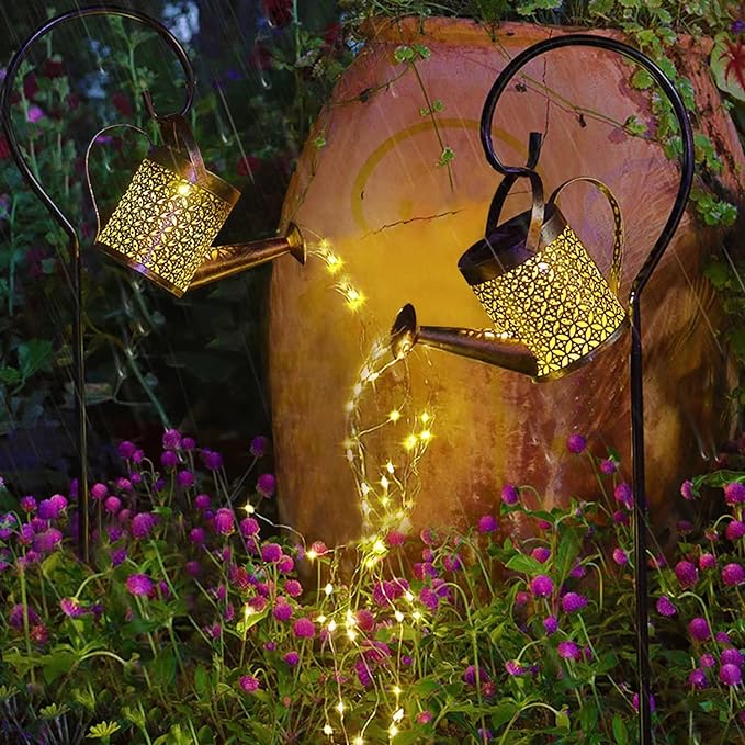 2Pack Solar Metal Hanging Lantern Flickering Candle with Shepherd Hook