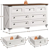 Dresser for Bedroom Wood Dresser with 7 Drawers White Dresser with Smooth Metal Rail Long