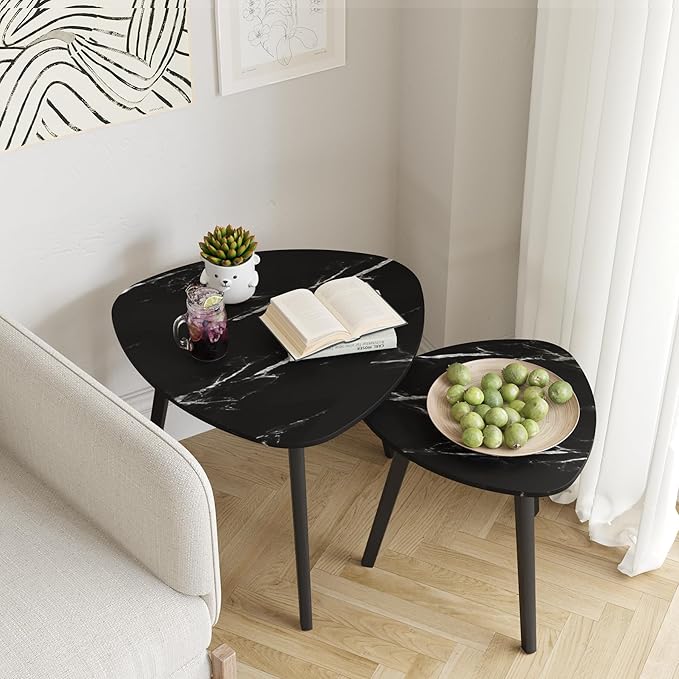 Bamboo Nesting Triangle End Table,Set of 2 Coffee Table Modern Minimalist Side