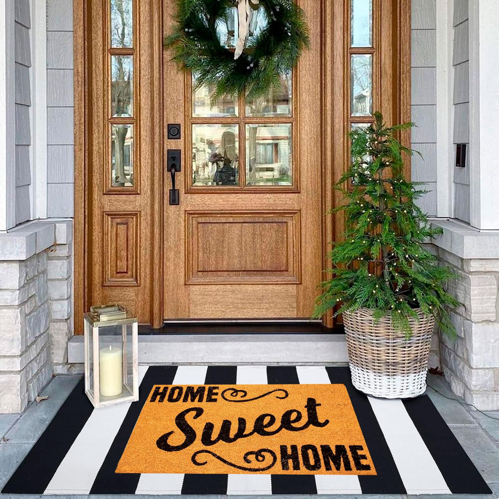 Striped Rug Outdoor Porch Rug Black and White 27.5x43 inches Washable