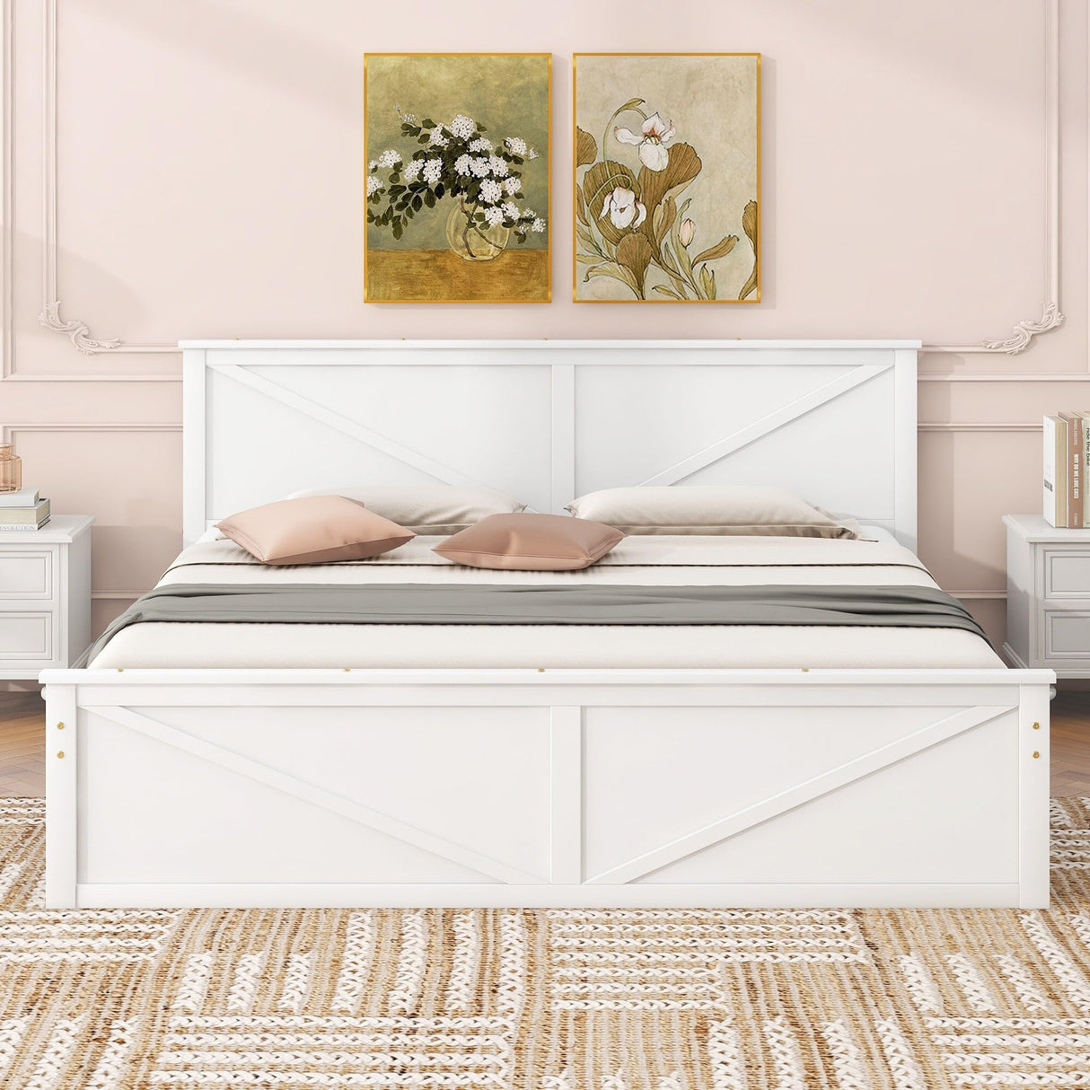 King Size Wooden Platform Bed White