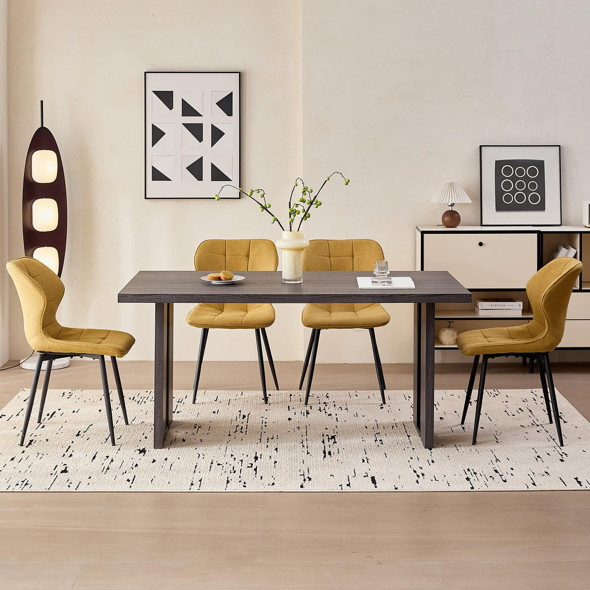 Modern Upholstered Dining Chairs Set of 4 - Water Resistant Fabric with Metal Legs