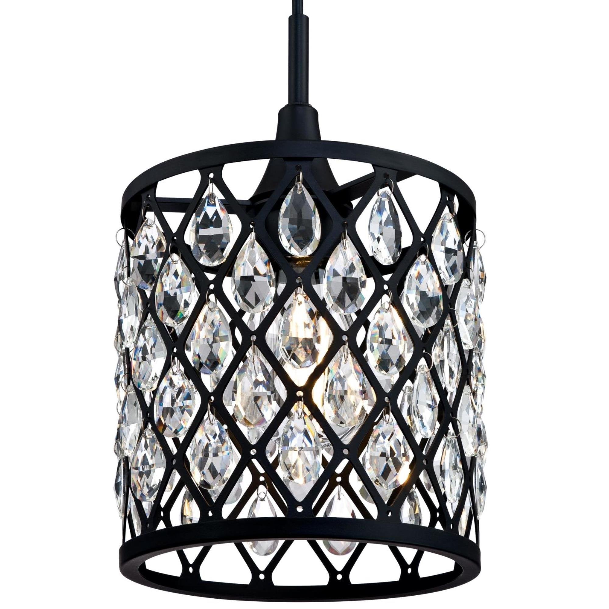 Waltz One-Light Mini Pendant - Matte Black Mesh with Crystals & Seeded Glass