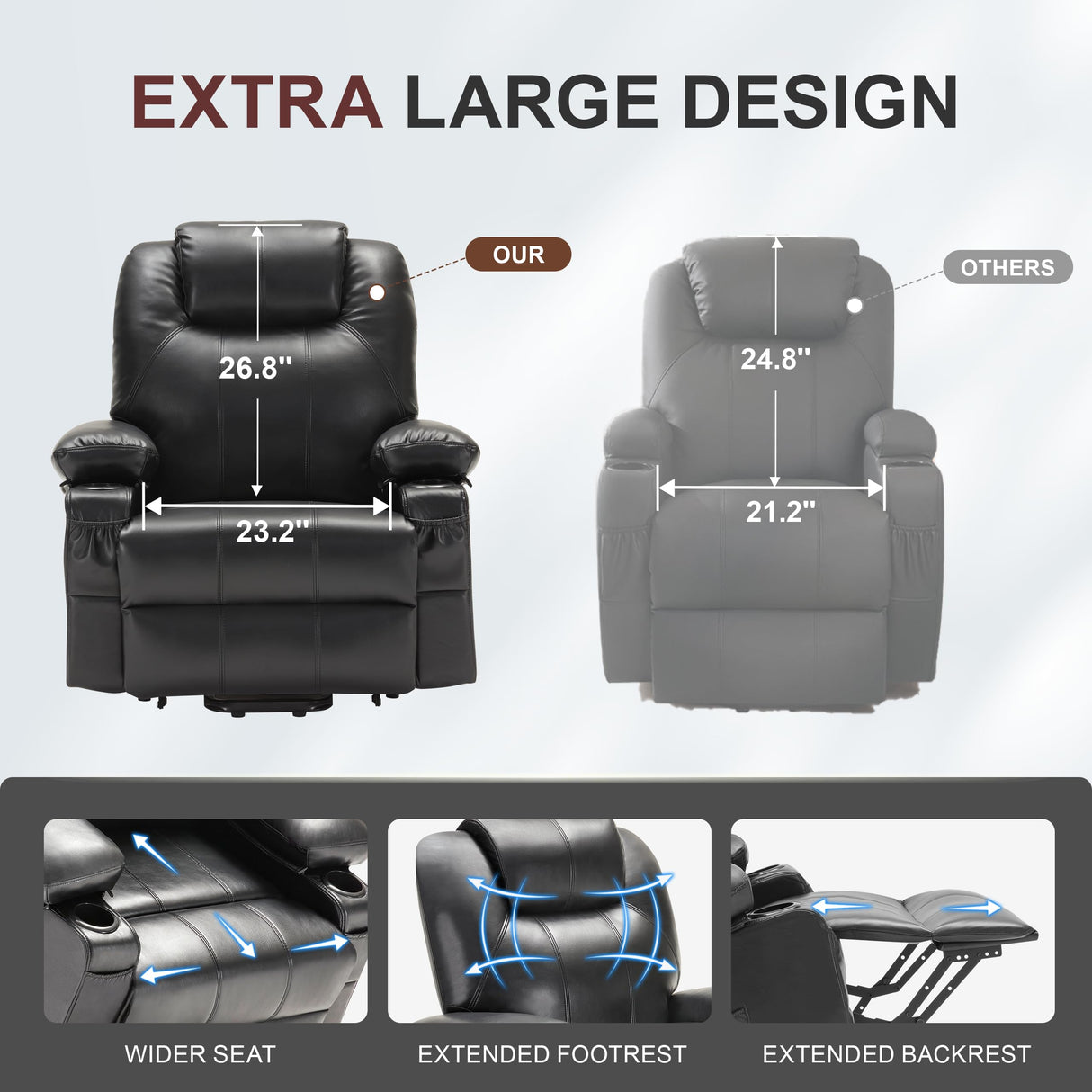 Oversized Power Lift Recliner Chair with Heat and Massage, Big Large Recliner Chair