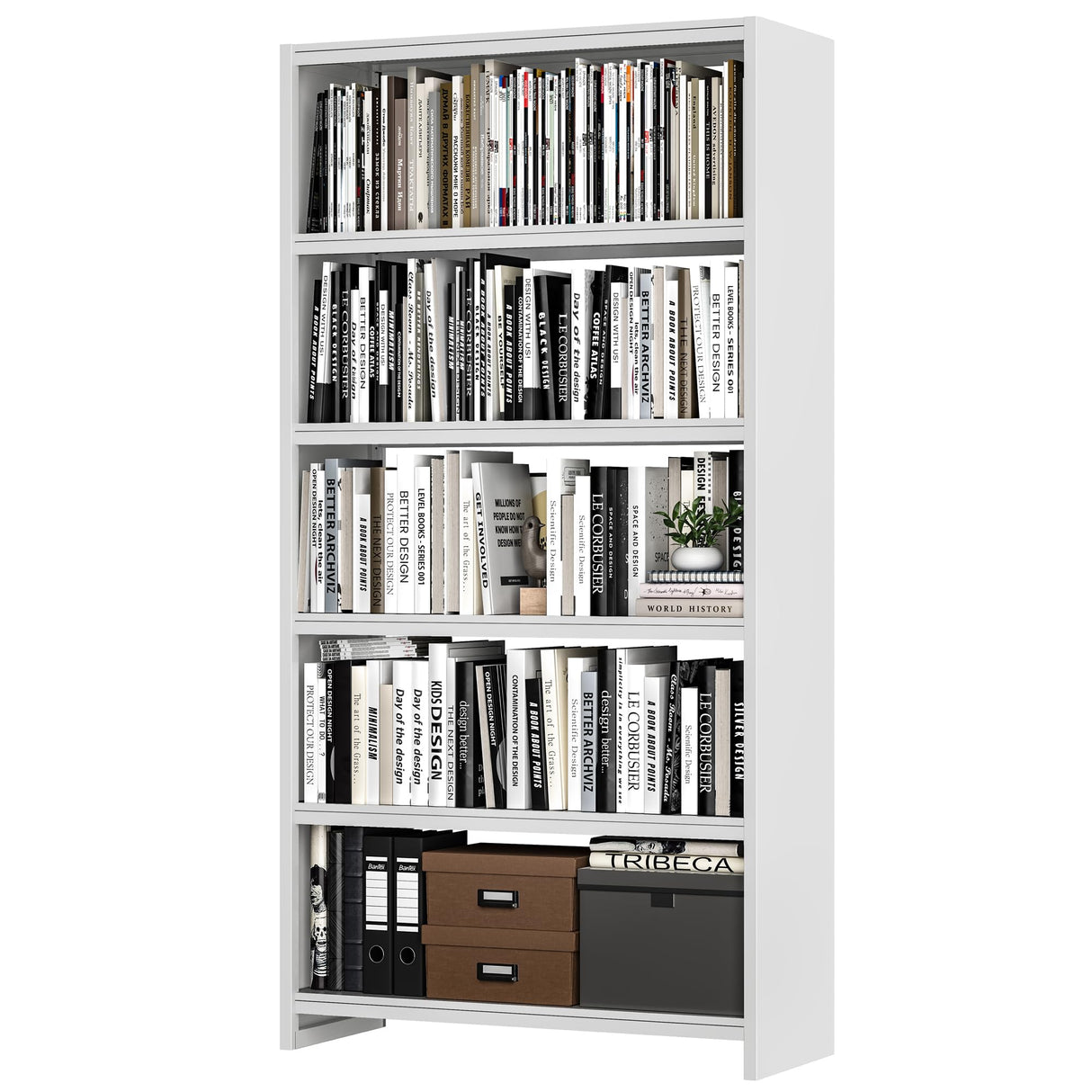 Bookshelf,5 Tier Bookshelves,69" Tall White Bookcase Shelf Storage Organizer