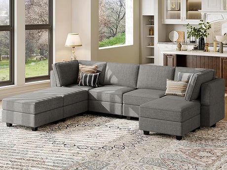 Shaped Sofa Modular Couch Reversible Storage Ottoman 6 Seater Sofa Large Couches U Shape Couch Grey