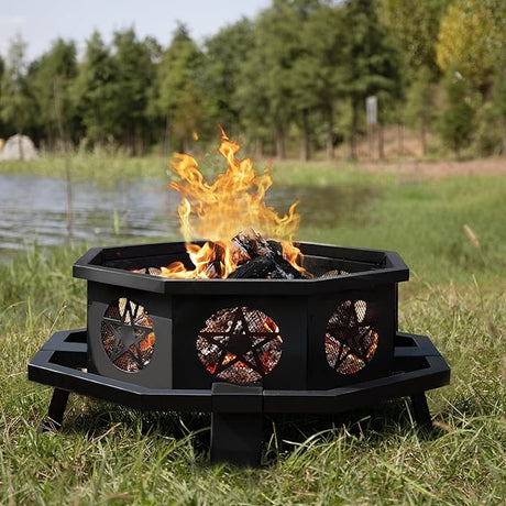 32 Inch Small Octagonal Fire Pit,Outdoor Wood Burning Fire Pits for Patio