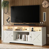 65 Inch Farmhouse TV Stand with Power Outlet & LED Lights
