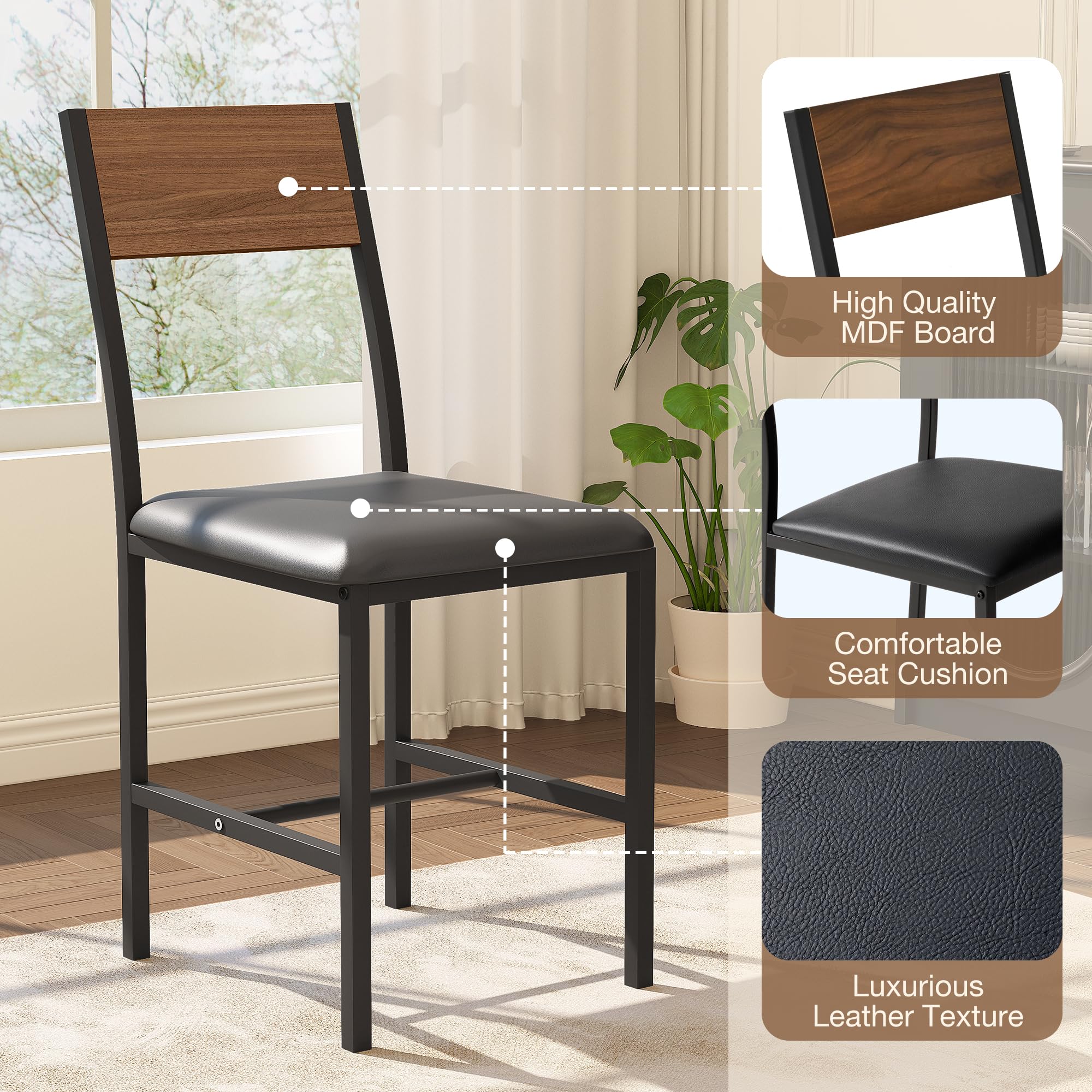 Round Dining Table Set for 4 with Pedestal Base - Walnut